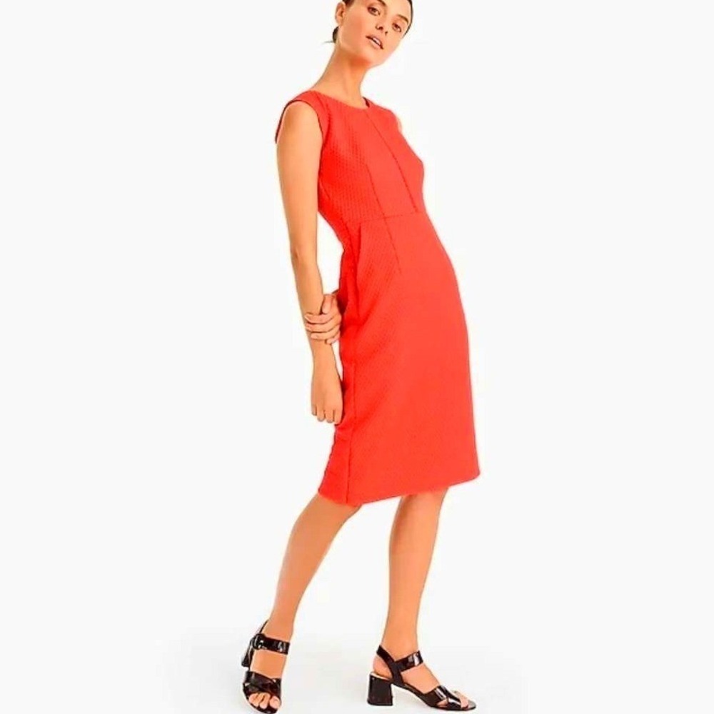 J.Crew Portfolio Dress Red Textured Matelasse Sheath Dress Size 00 - Picture 2 of 10